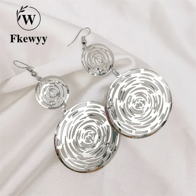 

Fkewyy Luxury Fashion Women's Earrings Designer Jewelry Round Cutout Long Earrings Gold Plated Jewelry Wedding Party Accessories