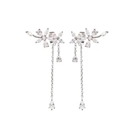two way flower long threader botanical chain earrings wedding gift for women shiny party jewelry