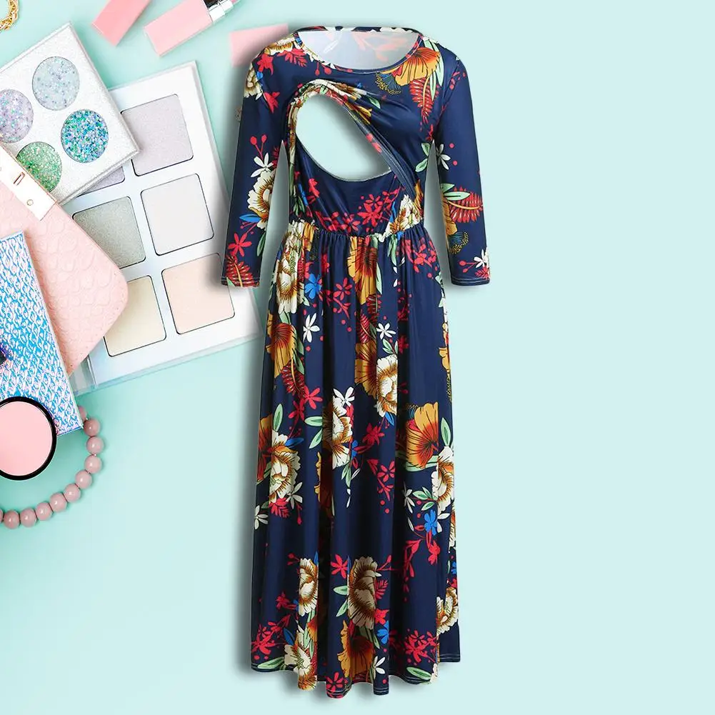 

Fashion Women Breastfeeding Dresses Women Long Sleeve Printing Maternity Pregnant Clothes Female O-Neck Patchwork Pullover