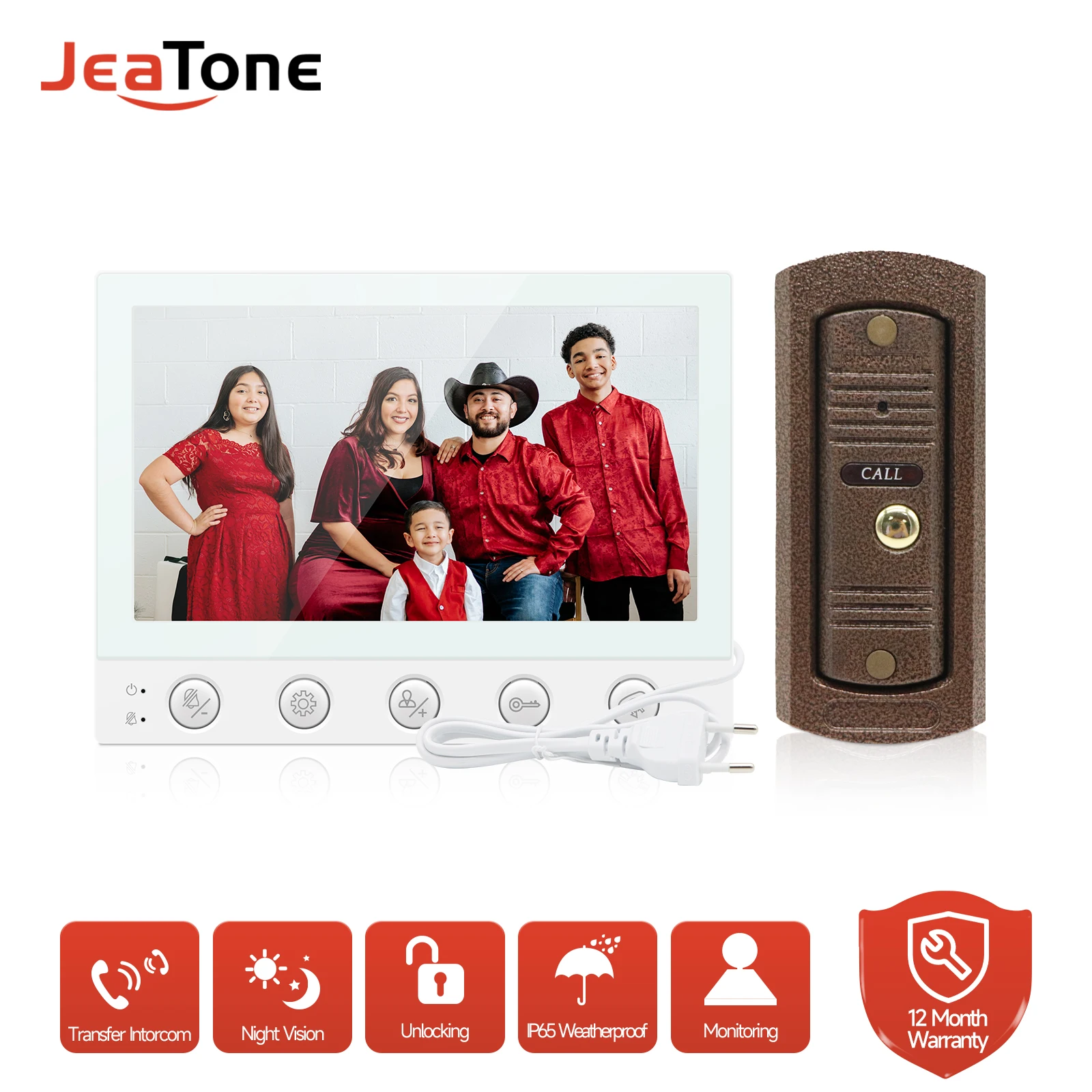 JEATONE Home Video Intercom 7 Inch Doorbell System with 1200TVL Camera,Monitor Talking, Unlocking,Waterproof  and Night Vision