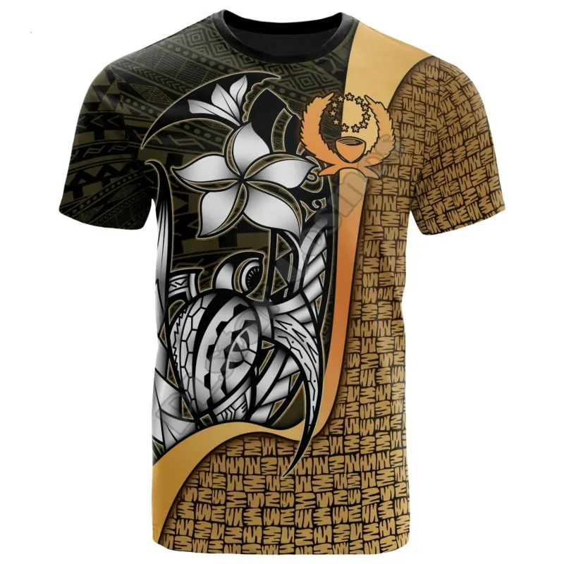 

Men's and women's O-neck short-sleeved T-shirt retro 3D printing island tattoo Polynesian culture summer casual T-shirt