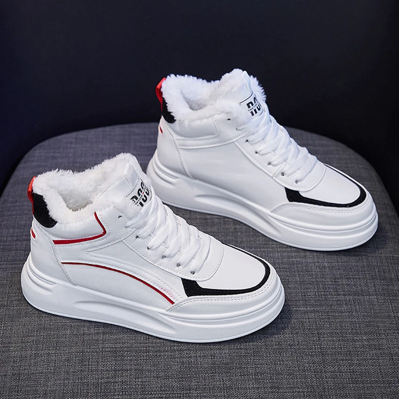 

2022 зимние женские кожаные ботинки с плюшевой подкладкой, теплая Повседневная обувь для девочек, модные женские ботильоны с высоким берцем, ...