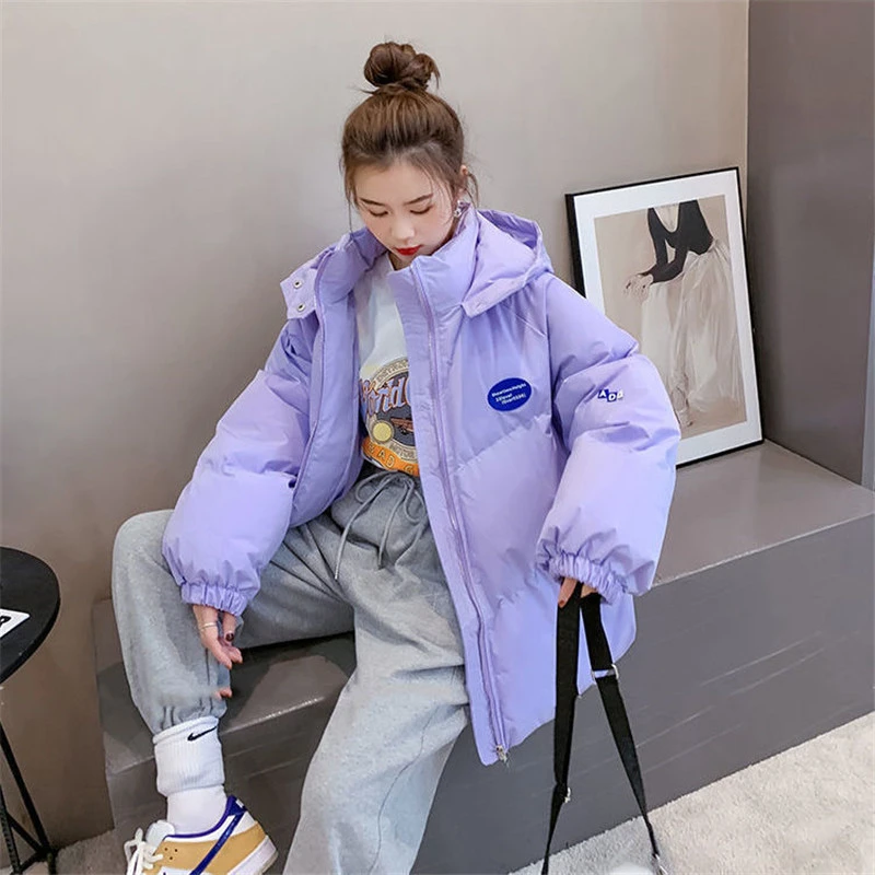 2022 New Bread Clothes Jackets Women Winter Casual Solid Elegant Loose Thick Warm Hooded Coat Female Fashion Streetwear Outwear