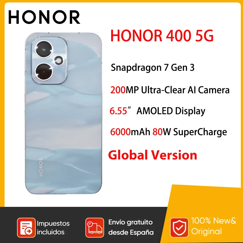 HONOR 400 Smartphone 5G Snapdragon 7 Gen 3 MagicOS9.0 200MP Ultra-Clear AI Camera 6.55'' AMOLED Display 6000mAh 80W SuperCharge