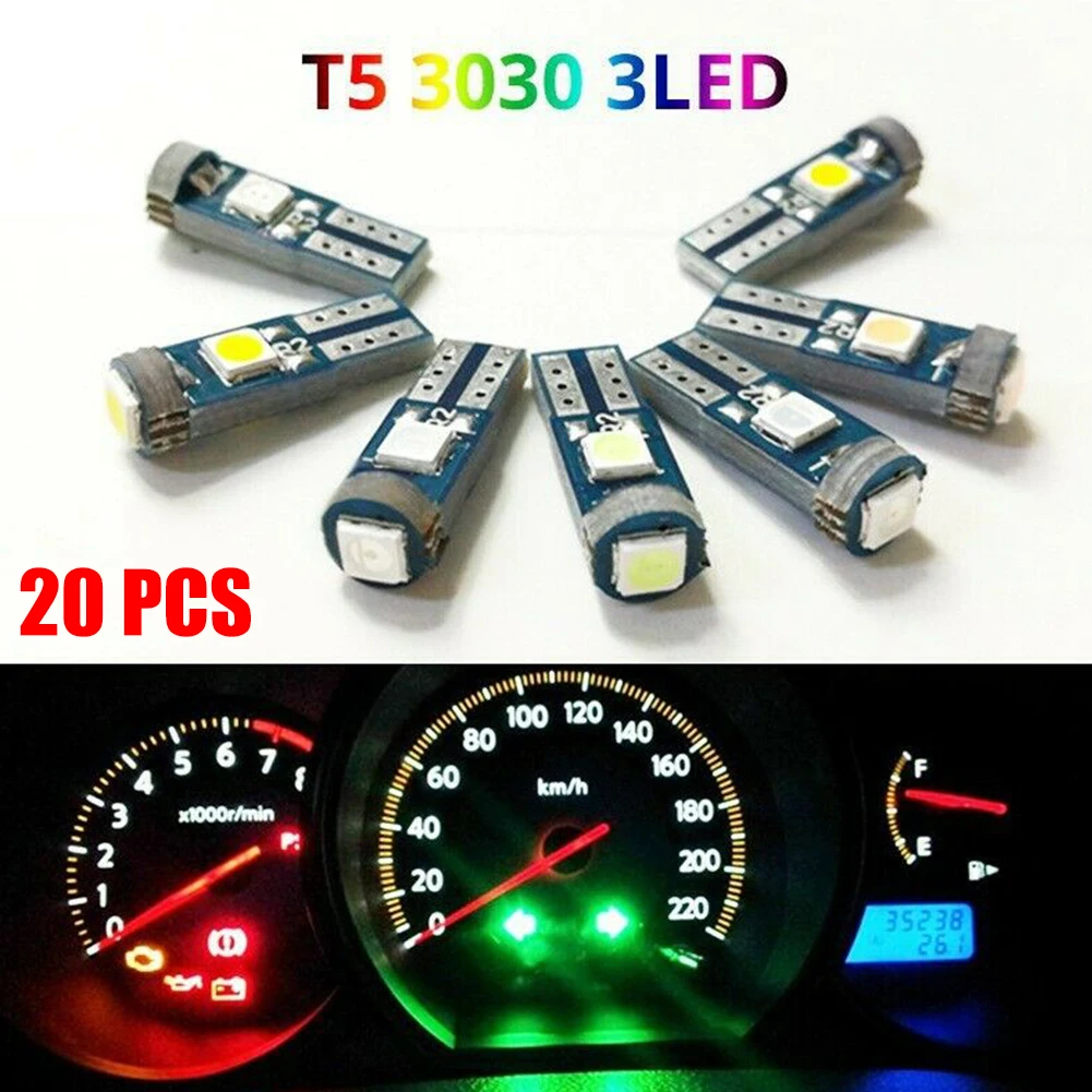 

20Pcs Car Dashboard Lights T5 74 3030 3-SMD LED Canbus Light Bulb Car Interior Panel Dash Gauge Lights W3W 74