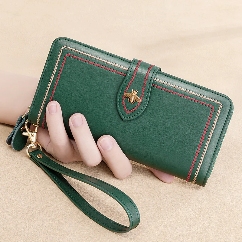 High Quality Leather Women Wallet Clutch Female Purse Long Money Bag Zipper Coin BeeLuxury Brand Wristlet Phone Hasp Card Holder