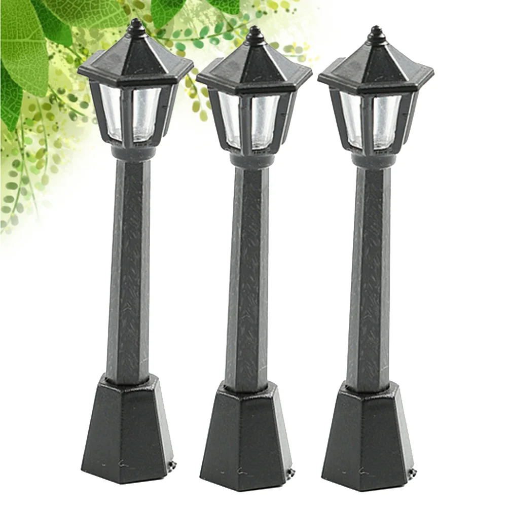 

3 Street Light Model Solar Lamp Post Street Lights Microscopic Outdoor Lamp Post for Miniature Landscape Accessories Black