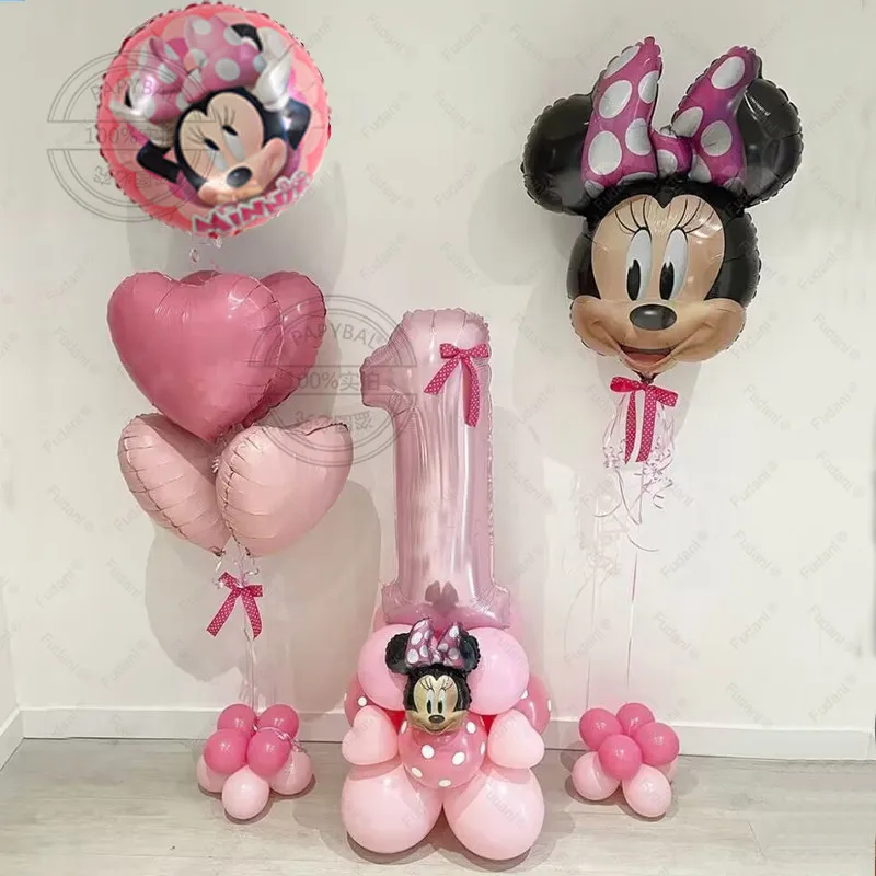 

Disney Minnie Head Bow Star Hearts Party Aluminium film Balloon Pink White Dot Latex Ball Kids Girls Birthday Decors Baby Shower