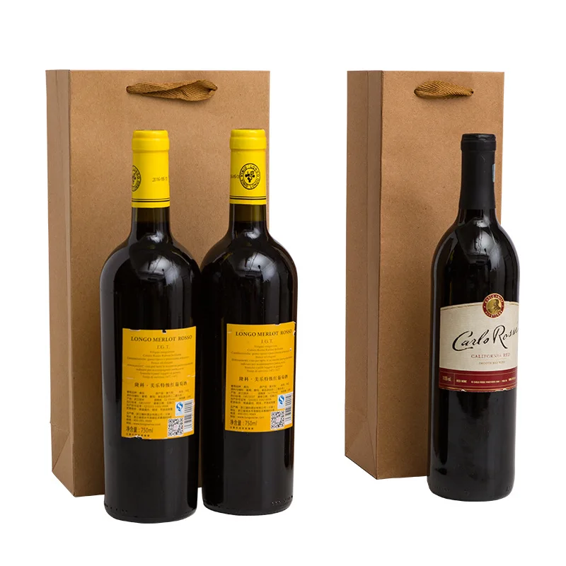Single/double bottle Paper Wine Bag Kraft Paper Red Wine Hand Bag Wine Drinks Packing Bag Storage Bag Wine Bottle Packaging Bags