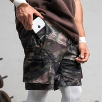 summer new solid color camouflage mens short workout fitness sweatpants multi pocket zipper fashion sweatpants