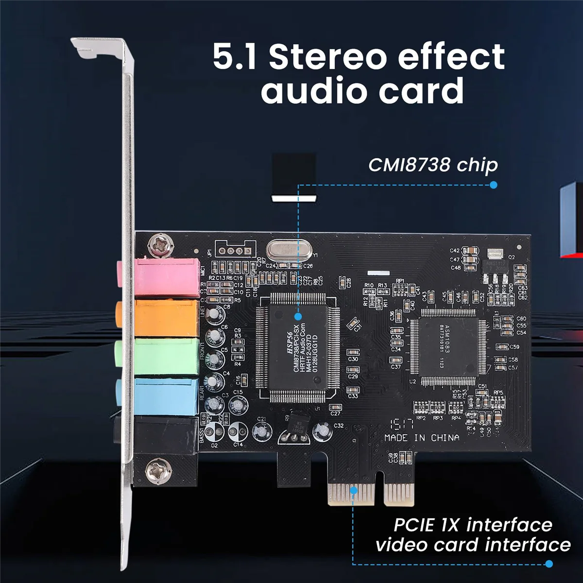 Звуковая карта PCIe 5.1 объемного звучания PCI Express 3D стерео аудио с высокой
