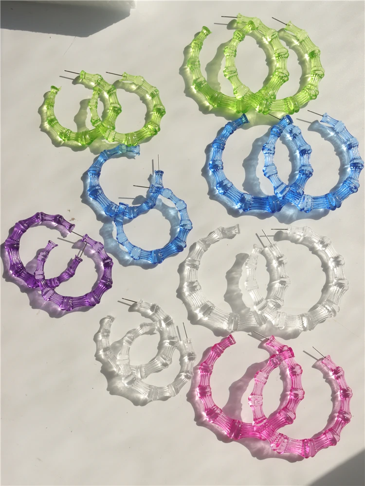 

2023 New Colorful Transparent Resin Round Earrings Geometrically Round Acrylic Bamboo Large Earrings Women's Jewelry