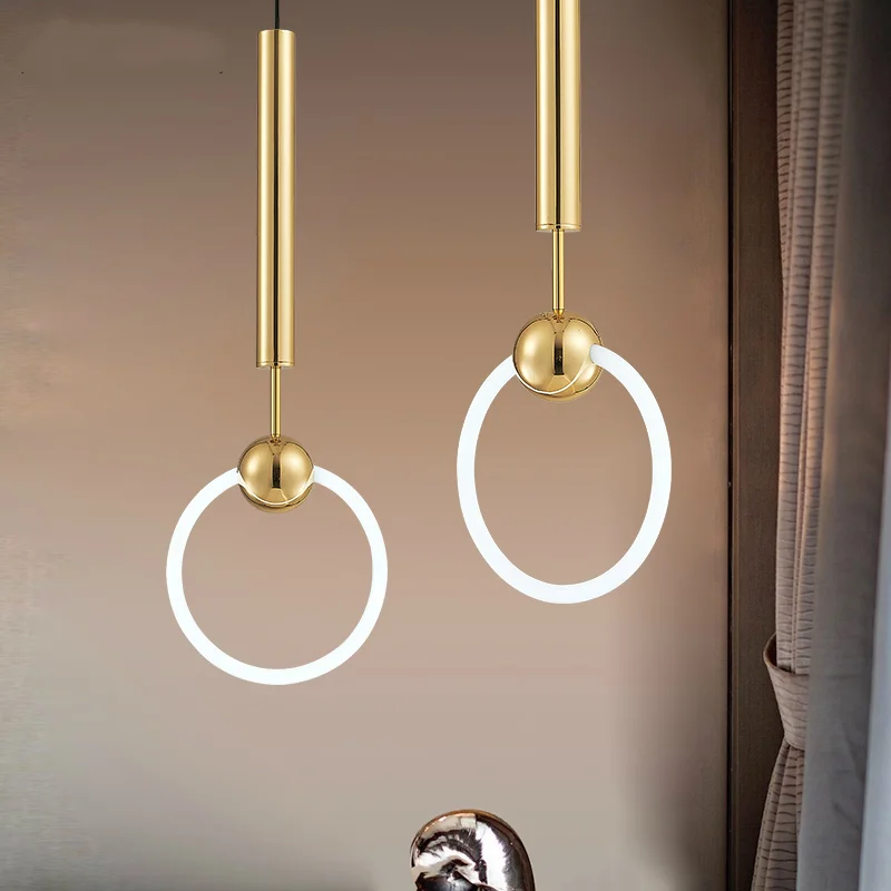 

Dia.30cm Modern Gold LED Pendant Lamp For Bedroom Bedside Dining Room Decoration Pendant Light Single Ring Plated Hanging Lamps