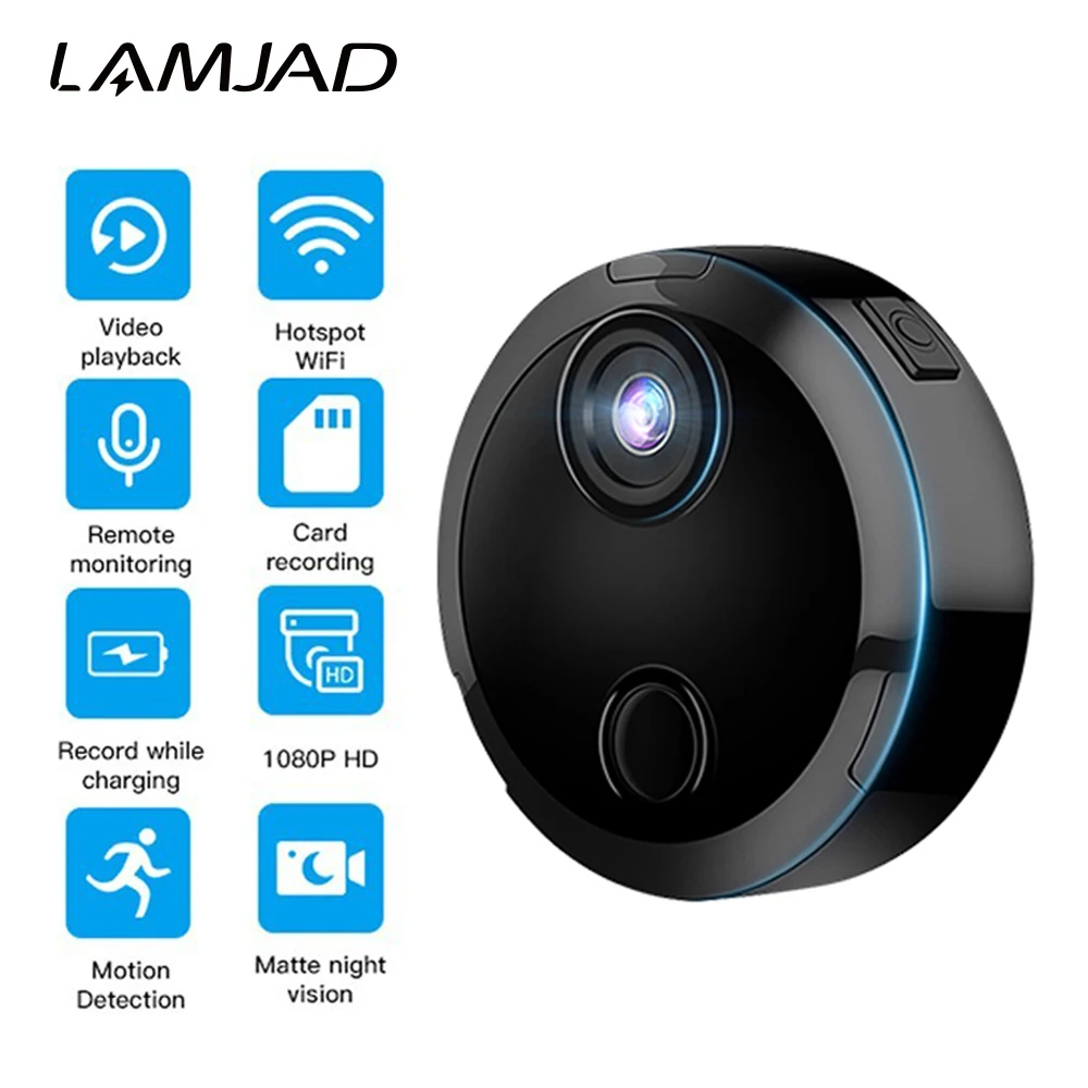 

LAMJAD Wi-Fi Мини-камера 1080P HD Видеозапись Прямая трансляция Беспроводная няня Камеры наблюдения Автоматическое ночное видение Движение Активир...