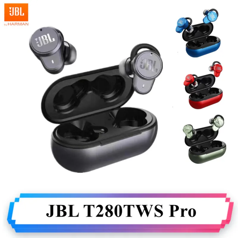 Original JBL T280TWS Pro Wireless Bluetooth Earphone Stereo Music Sound Headset Noise Cancelling Headphone With MIC Charging Box