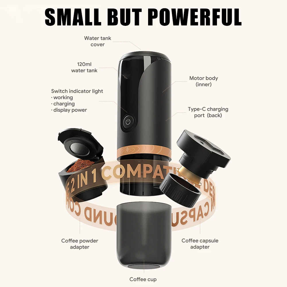 Портативная Эспрессо-машина 9 бар 2 в 1