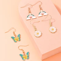 6pcs cute enamel flower butterfly dangle earrings for women girls kawaii rainbow drop earrings birthday gifts jewelry set
