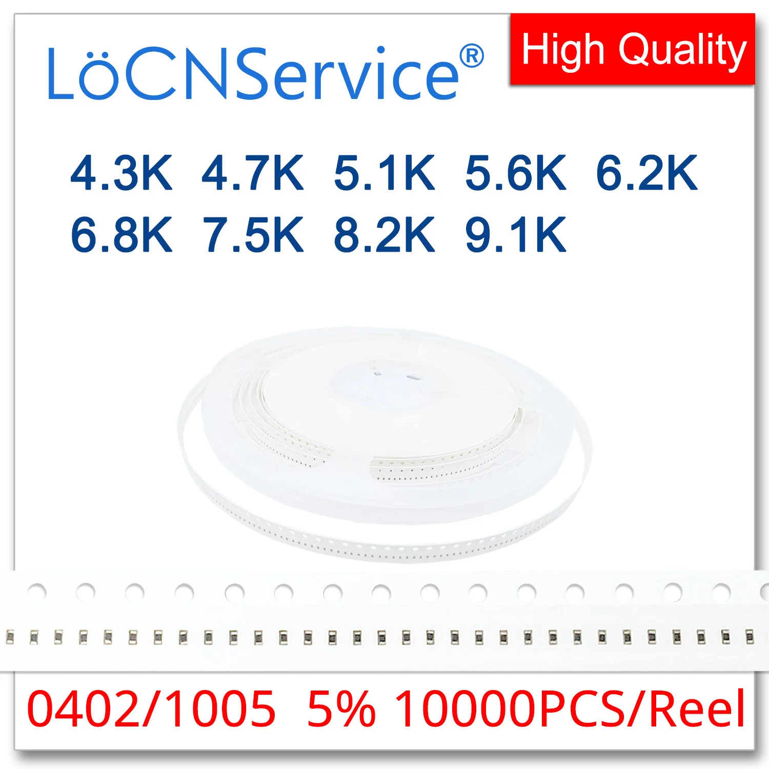 

LoCNService 0402 J 5% 10000 шт. 4,3 K 4,7 K 5,1 K 5,6 K 6,2 K 6,8 K 7,5 K 8,2 K 9,1 Ksmd 1005 резистор 4K3 4K7 5K1 5K6 6K2 6K8 7K5 8K2 Ом