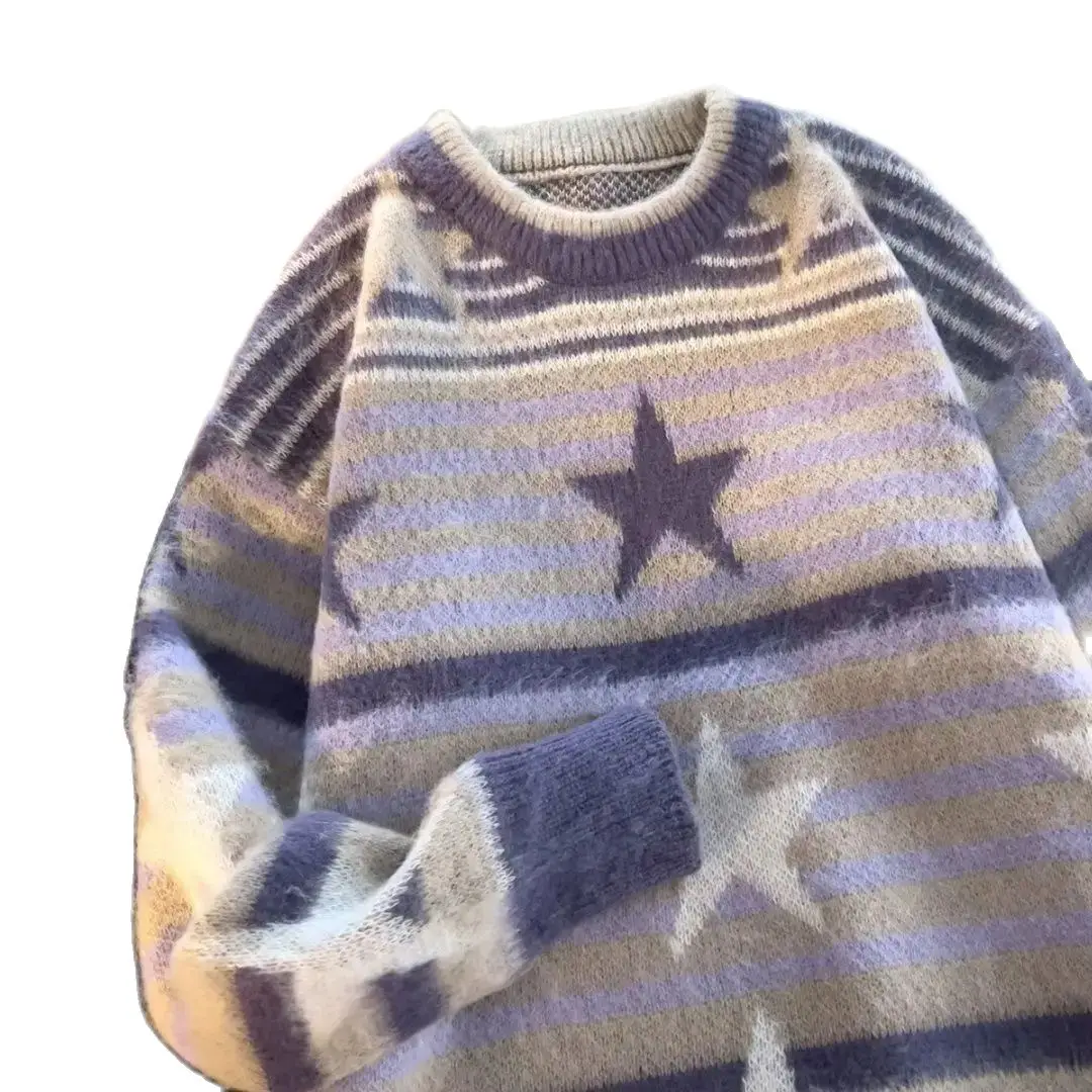 Женский свитер со звездами Y2K полосатые вязаные пуловеры в стиле Харадзюку