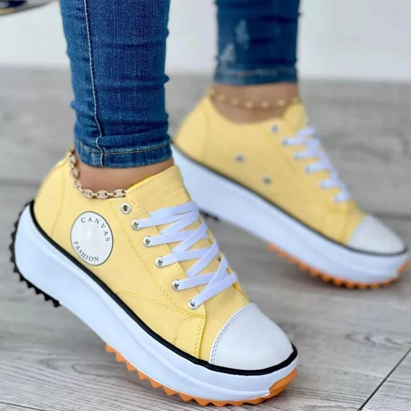 

2022 Spring Summer Platform Large Size Lady Sneaker Low-top Women Single Shoes Thick-soled Candy Color Flats Female Canvas Shoes