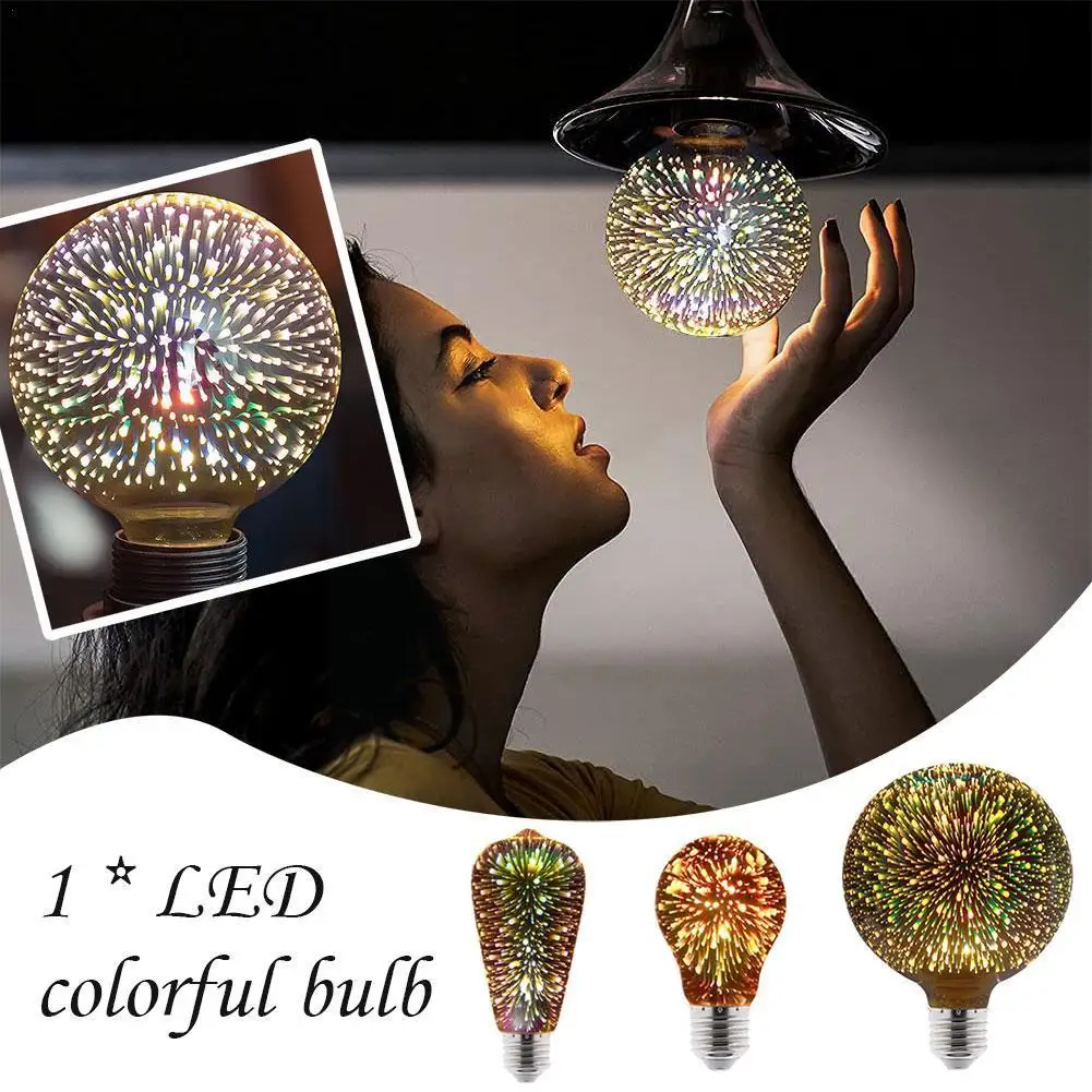 

3D Colorful LED Edison Light Bulb E27 220V Vintage A60 G95 Fireworks Ampoule ST64 Decoration Lighting LED Lamps Bulb Christ X0H4