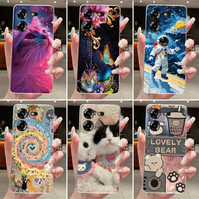 Фото Чехол для Tecno Pova 5 5Pro LH7n LH8n Aesthetic Cute Cat, мягкая задняя крышка для Techno Pova 5 Pro, прозрачный силиконовый чехол для телефона №1