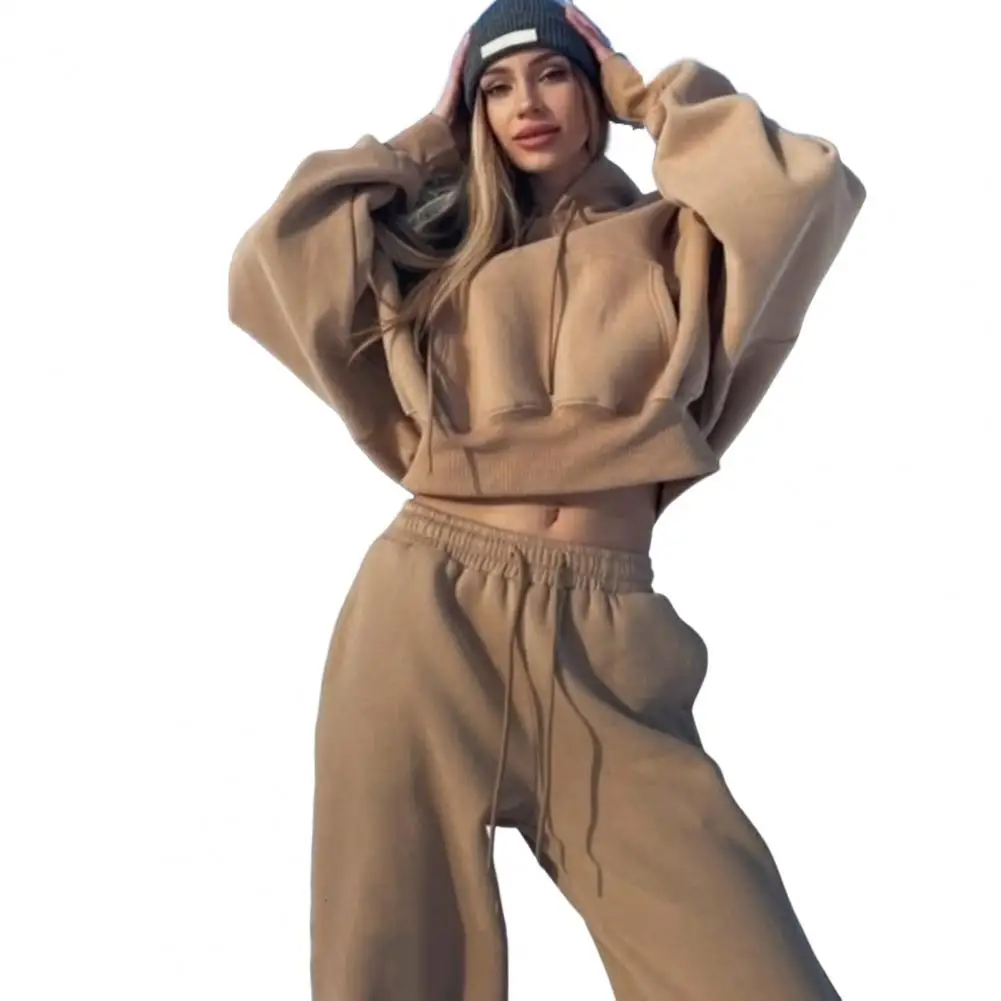 

Casual Plain Hooded Long sleeve Pocket Daily Sweatshirt Pants Sets Tracksuits