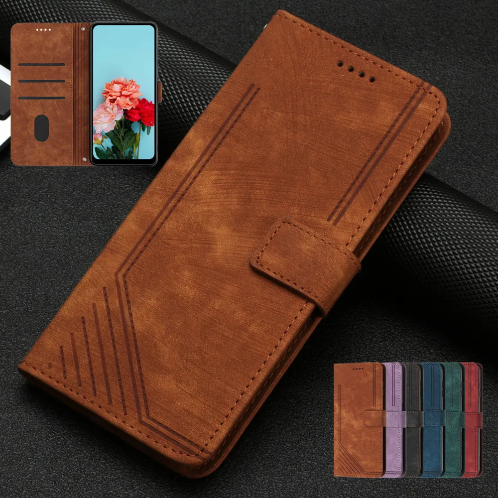 

Skin Feel Line Leather Case for Samsung Galaxy J4 Prime J6 Plus 2018 J3 2017 J5 2016 Flip Wallet Card Slot Kickstand Phone Cover