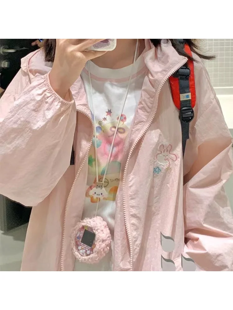 

Женские милые розовые куртки HOUZHOU Kawaii, мягкая куртка на молнии в японском стиле, модные корейские толстовки с героями мультфильмов