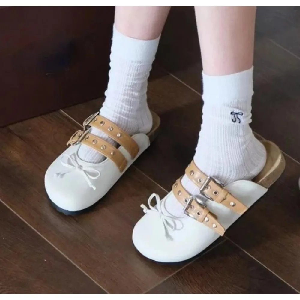 Zapatillas de suela gruesa Baotou para mujer huecas con hebilla informales Damodas resistentes al desgaste suave