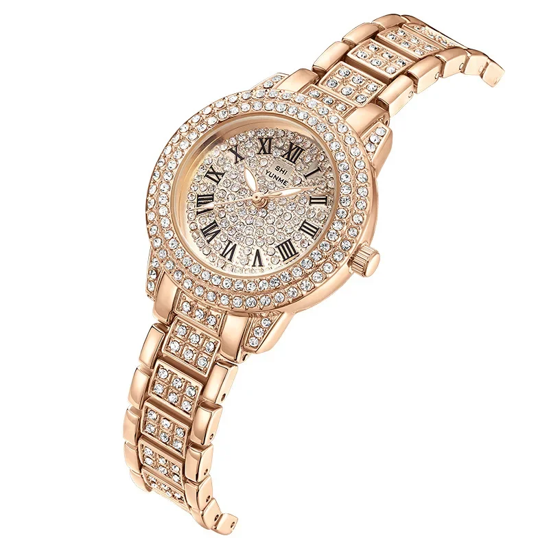 Модные стальные полоски инкрустированные бриллиантами кварцевые часы женские