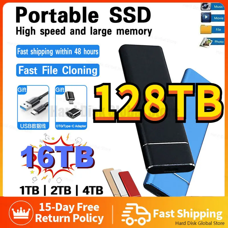 1T External SSD Hard Drive Externo Portable Hard Disk SSD 2TB USB3.0 High Speed Mini SSD for Laptop/Smartphone/PC/MAC with Cable