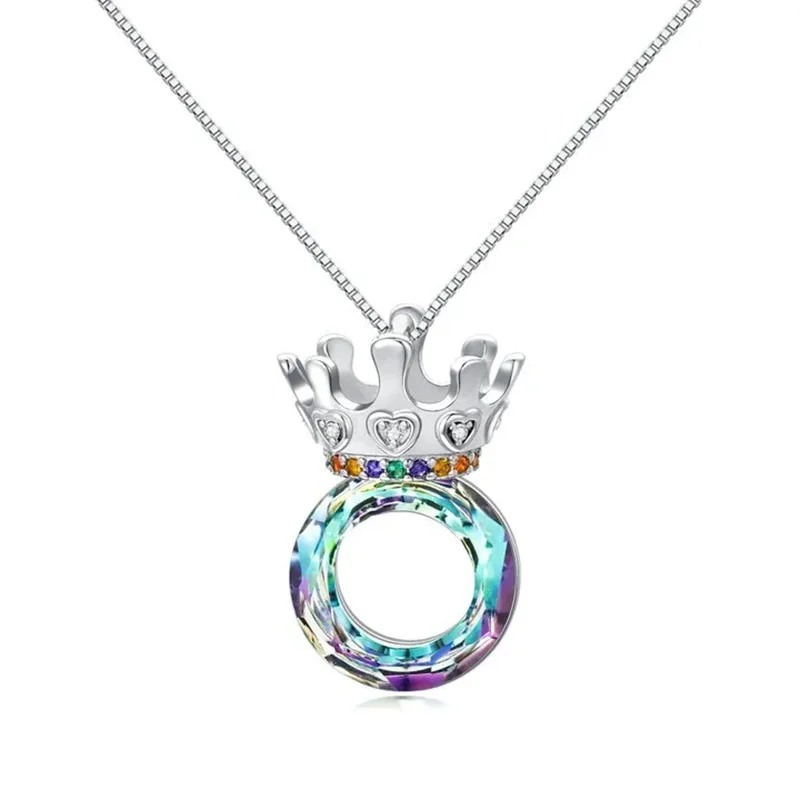

Charms Crystal Zircon Crown Pendant Necklace for Women Silver Color Round Circle Queen Necklace Wedding Party Jewelry Gifts