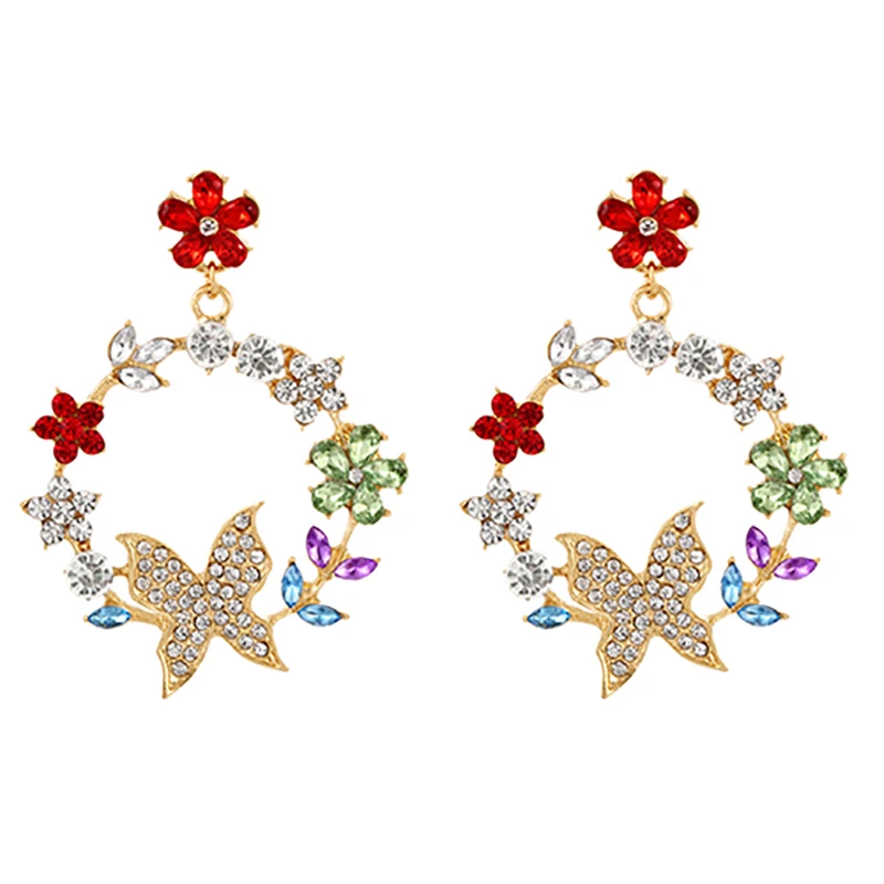 

ZHINI 2022 Korean Fashion Cute Zircon Butterfly Geometric Circle Hollow Dangle Drop Earrings for Women Statement Jewelry