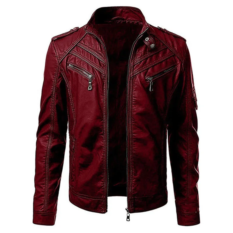 

Men Collar Jacket Leather High-end The Color Handsome American Solid And Stand-up European Casual Sell Fashion New Coat