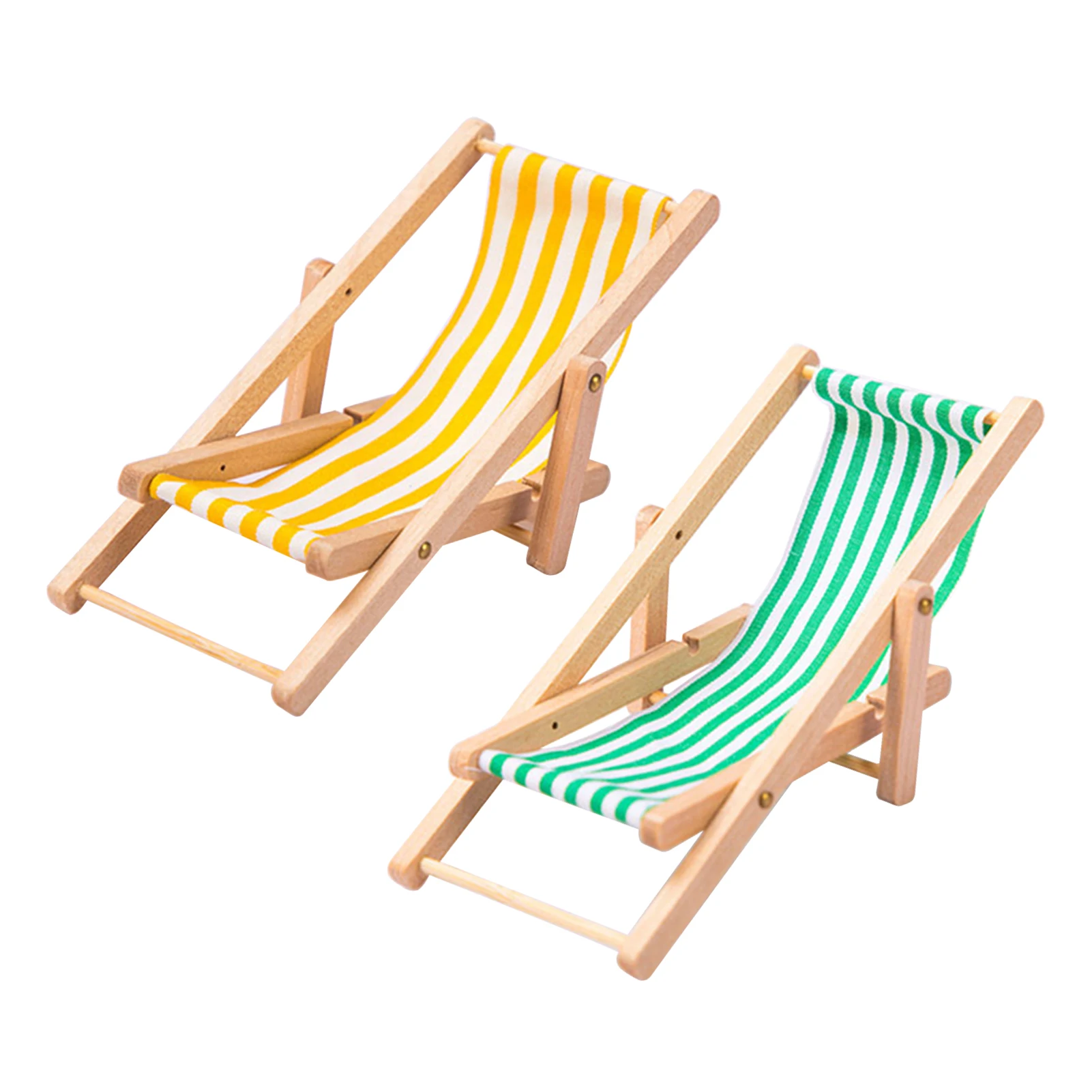 

2pcs Micro Landscape Wooden Garden Home Decor Beach Chair Foldable Miniature Furniture 1:12 Dollhouse Model DIY Gift With Stripe
