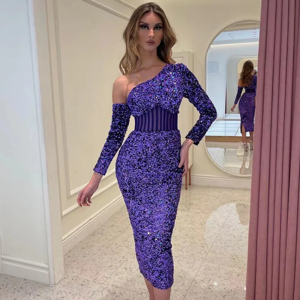 

2022 New Fashion Luxury Sequined Midi Dress Women Spring Autumn Long Sleeve High Waist Bodycon Celebrity Evening Party Dress