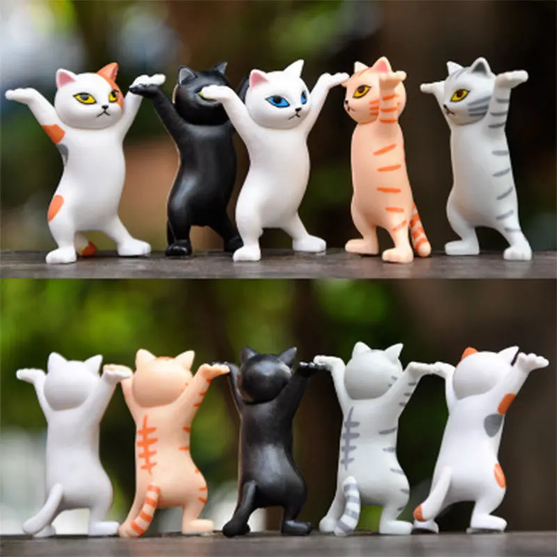 

5Pcs Cat Kawaii Room Decor Toys Statue Miniature Items Adornos Art Moderno Gnome Cute Sculpture Chambre Tiny Pendulum Speelgoed