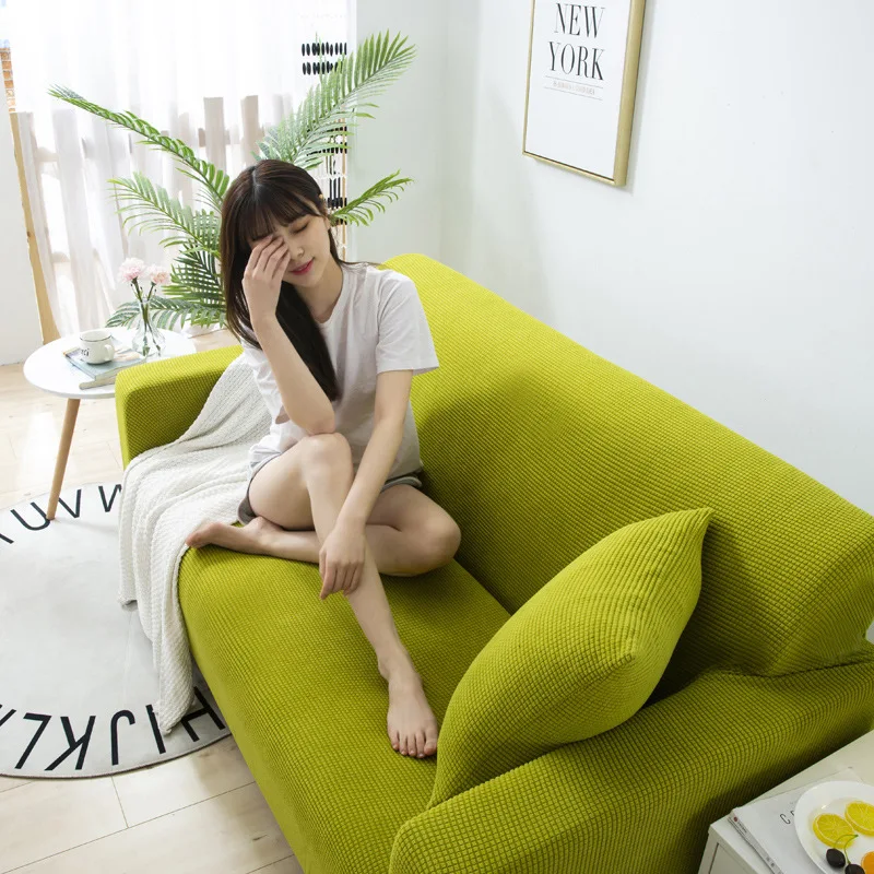 

2021 fashion leisure sofa set of pure color anti-skid elastic dust cover