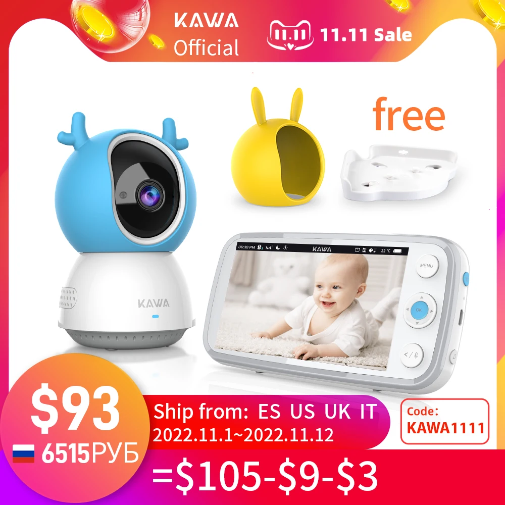Скидка KAWA S6 Радионяня с камерой 5-дюймовый 720P Nanny Security Video Night Vision 2-Way Audio Temperature VOX с аккумулятором 4000 мАч