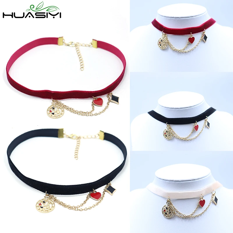 

Clock Poker Card Choker Velvet Necklace Accessories Women Girl Handmade Necklaces Collar Collier Clavicle Chains Anime Gift