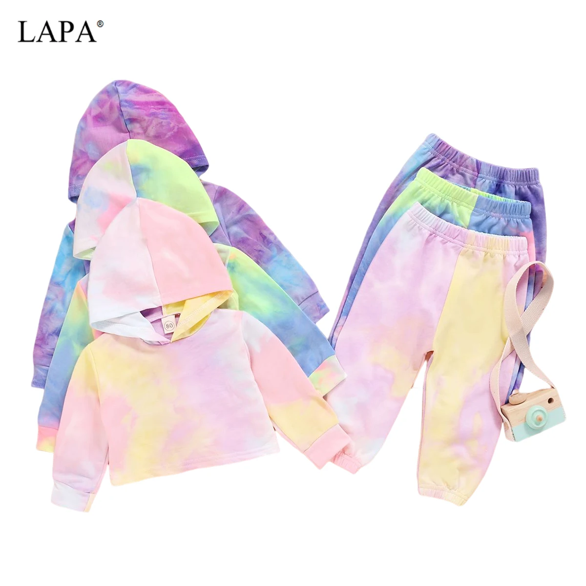 

LAPA Kids Clothes 18m 1 to 6 Years Unisex Outfits Cotton Pants Set Hooded Spring/Autumn Long Sleeve Tie Dye Hooded Clothes