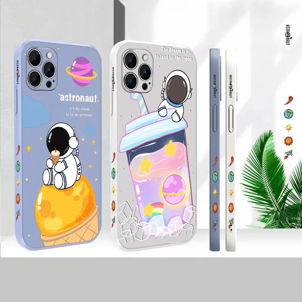 

Cartoon tea With Milk Ice Cream Astronaut Phone Case For Apple iPhone 14 13 12 11 Pro Max Mini 7 8 X XS XR SE Plus Liquid Cover