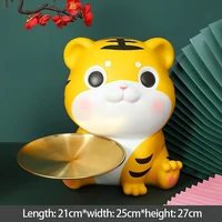 Hot Sale Cute Tiger Figurines Money Box Storage Box Table Tray Snack Food Candy Jar Chinese New Year Home Desktop Ornament