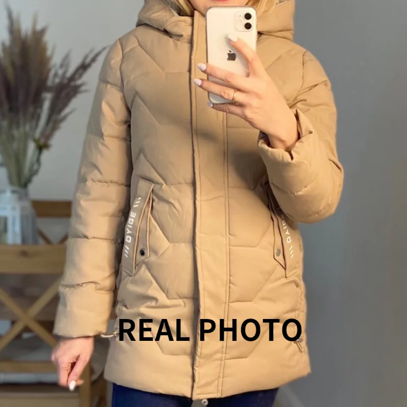 2023 Winter Women Jacket Long Hooded Cotton Padded Female Coat High Quality Warm Basic Outerwear Parkas Women Oversized Clothes