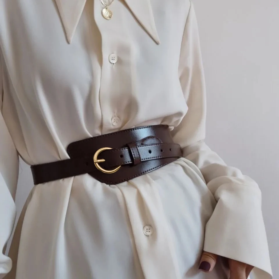 

Fashion ladies belt PU leather gold buckle head tight-fitting belt designer ladies wide belt with jeans jacket belt x319