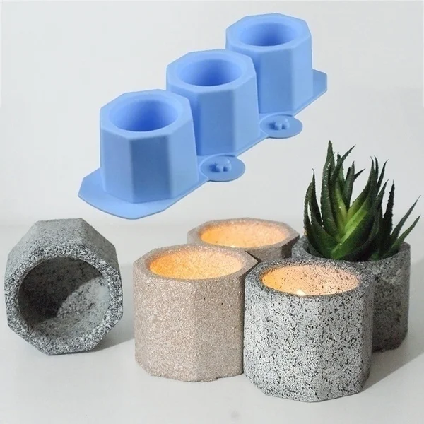 

Ceramic Clay DIY Flower Pot Crafts Mold Octagonal Silicone Mold Concrete Fleshy Flower Pot Candlestick Mold