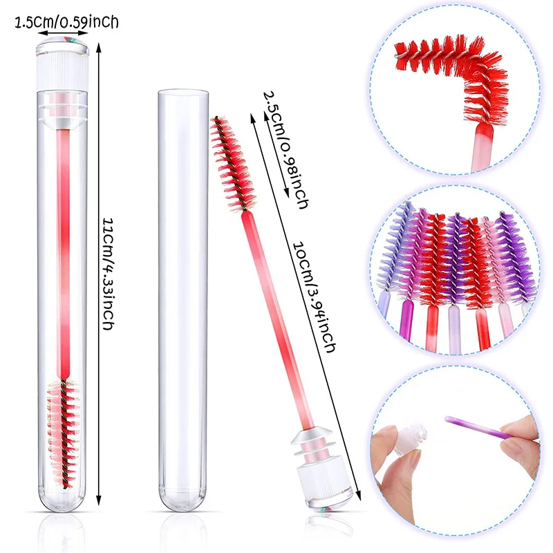 50/100Pcs Customized Eyelash Brush Tubes Custom Logo Rose Drill Head Reusable Eyebrow Brush Tube Eyelash Extension Applicator
