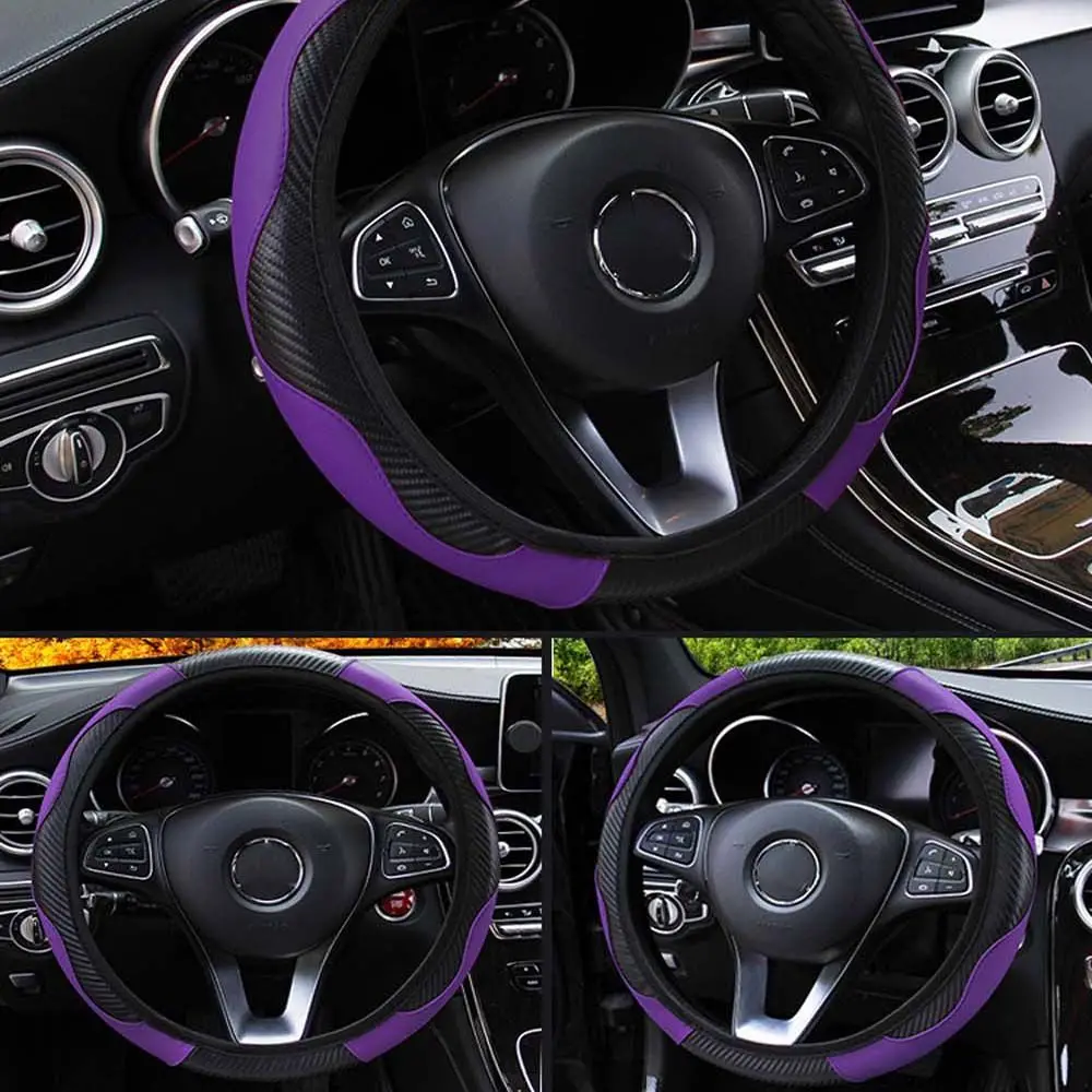 

Car Steering Wheel Cover Breathable Anti Slip PU Leather Steering Covers Suitable 37-38cm Auto Decoration Carbon Fiber