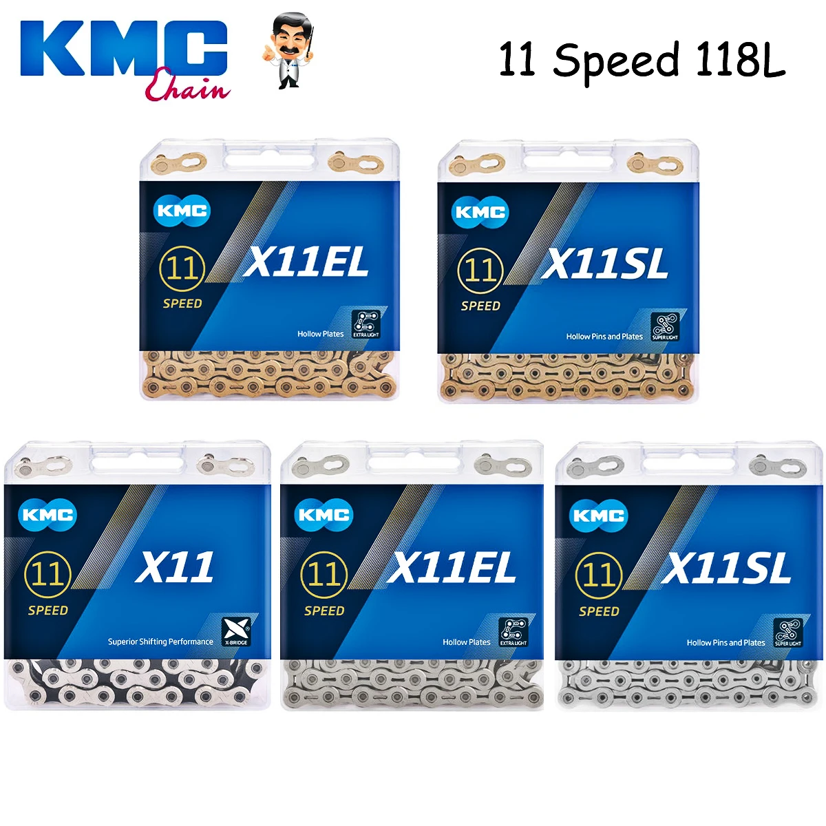 Цепь велосипедная KMC X11 X11EL X11SL 11 скоростей 118 звеньев золотистая серебристая цепь